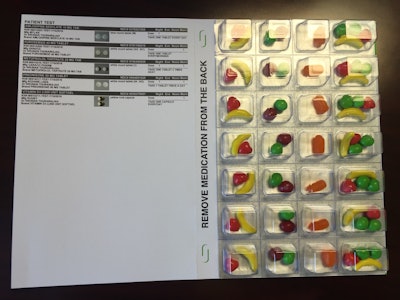 A Buffalo Pharmacies pack shows how different medications are placed in separate blister cavities to help patients better manage multiple medications.