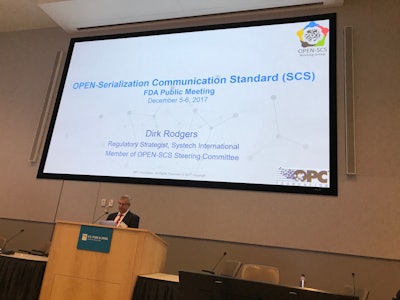 Dirk Rodgers speaks at recent FDA public meeting on enhanced drug distribution security.