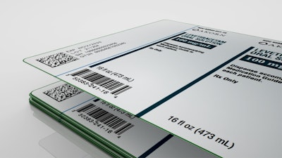 Akorn partnered with Platinum Press to produce readable, serialized labels, as shown in this rendered image.