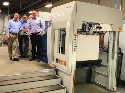 Left to right: Tom Fitzgerald, KBA-Iberica Manager;Mike Gibson, Ellis Paper Box Plant Manager; and Dave Ellis, Ellis Paper Box President have developed a trusted partnership with the recent installation of the KBA-Iberica Optima K die cutter.