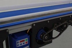 Conveyors use modular chain rather than a fabric belt, and they fit between machines without the worry of the take-up unit creating a huge gap or interfering with the machine.