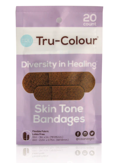 Smooth, matte-finish pouch is resealable and water-resistant, and comes in attractive purple, green and orange pouches for the three different bandage skin tones.