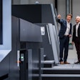 Rondo AG is conducting what is reported as the world's first pharmaceutical packaging beta test with the Heidelberg Primefire 106, shown here with Joachim Hoeltz (left), CEO Rondo AG and Giovanni De Luca (right), Director Operations Switzerland Rondo AG, as well as Philippe Andrey of Heidelberg Switzerland.