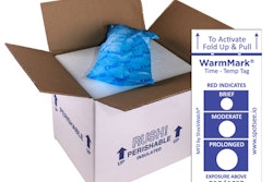 SpotSee's WarmMark changes color when a temperature goes above a predetermined threshold.