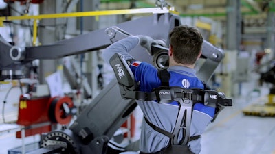 The Comau Mate exoskeleton is designed to assist shoulder “flexo-extension” movement.
