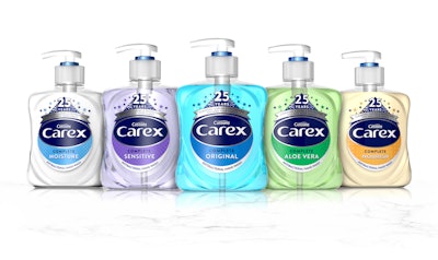 Carex handwash package redesign helps celebrate the company's 25th anniversary.
