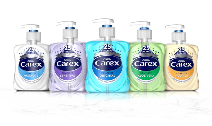 Carex handwash package redesign helps celebrate the company's 25th anniversary.