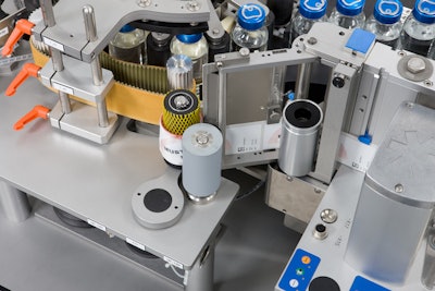 A close-up of Herma's 132M Wrap-around Labeler.