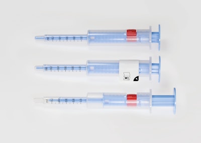 Protective label is for a syringe system developed by Raumedic that supports exact dosage measurement of a medicine for children as part of a clinical trial.