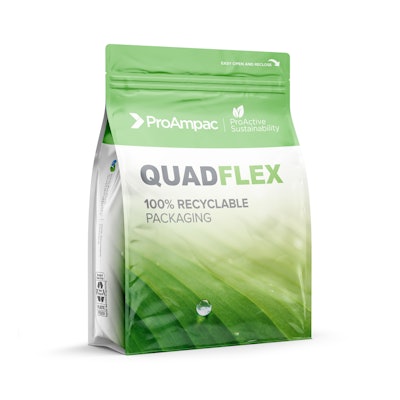 ProAmpac: QuadFlex Pouch package format offers applications in the personal care market and for secondary packaging where it could replace boxes for individually packaged cleaning/makeup removal wipes and pads.