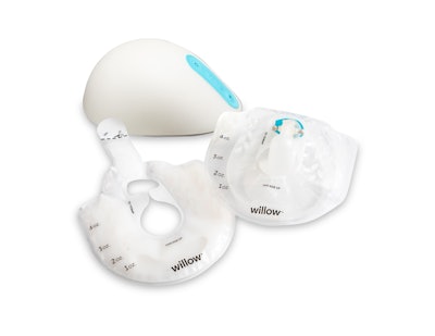 Willow is described as the world’s first all-in-one wearable breast pump that fits inside a bra, it incorporates a doughnut-shaped pouch/bag that holds breast milk.