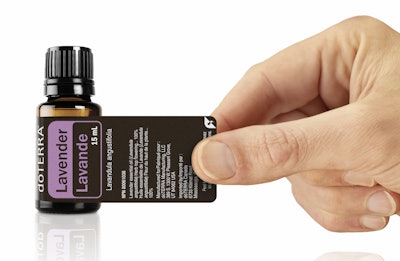 The wraparound label suits the clean and streamlined appearance of dōTERRA’s essential oil packaging.