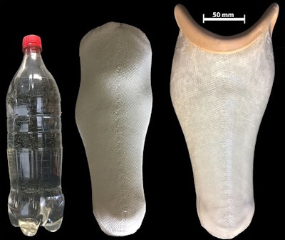 Prosthetic made from plastic bottles. / Image: DMU