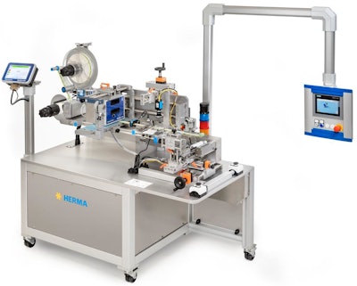 The HERMA 211 HC accommodates a wide range of cylindrical products including syringes, tubes, glass vials and ampules.