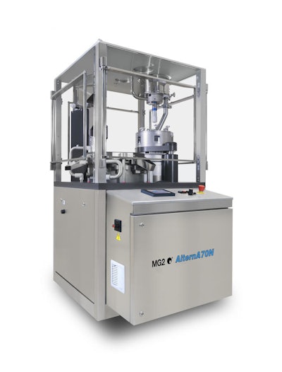 MG America featured the new patented EXTRUDOR™ dosing unit on an AlternA70N intermittent-motion capsule filler.