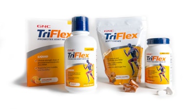 TriFlex “to promote joint health,” comes as functional beverage, functional food in the form of soft chews, and caplets. Cartons, rigid containers with tamper-evident seals, and flexible pouches offer the consumer a variety of packaging and delivery systems. PMMI’s research predicts the move from rigid containers to flexible pouches, but there are still plenty of vitamin bottles on the shelf at GNC.