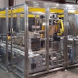 Model CEL5-SL uses a Fanuc M-10iD robot to pick a case from the magazine, square the sides, and run the bottom of the case along a taping system.