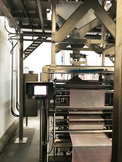 Film infeed on Triangle’s Model XM15C intermittent motion vf/f/s bagger