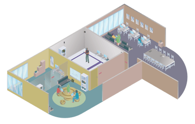 Learners go through the course episodes, and then when it’s time to practice what they’ve learned, the student will be prompted to go to a dedicated VR workstation, located on-premise at the facility.