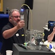 Vega’s Greg Kline demonstrates how the presence of foam can cause a color shift on the company’s 360-degree color display, making it easy to see when the status has changed.