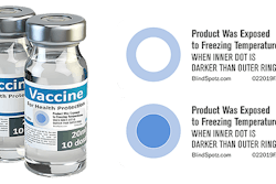 BlindSpotz™ Freeze Alert Sensor: Freeze Alert can be printed on label, syringe or aluminum cap. The technology prints clear and then turns blue if the drug freezes at any time in supply chain.
