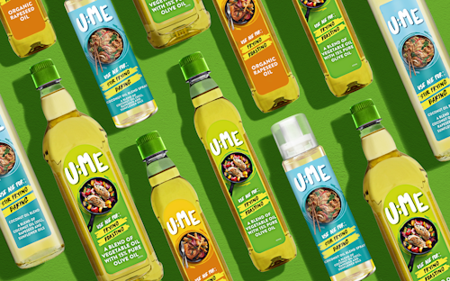 The bright on-pack color palette for U:ME specialty cooking oils packs a punch and—paired with delicious food photography—challenges the norms found in the category.