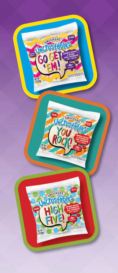 Uncrustables traditional peanut butter and grape jelly and peanut butter and strawberry jelly varieties are sold at retailers nationwide and also distributed through the Smucker Away From Home business, providing the products to schools, hospitals, and other institutions.