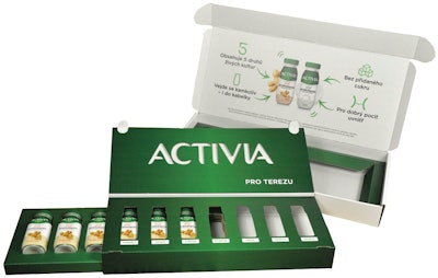 The single-wall E-flute corrugated was printed on a Durst RHO 1012 and then taken to the Highcon Beam 2C for digital laser scoring and cutting.