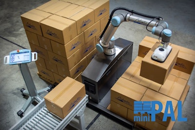 In fall of 2019, Columbia/Okura and Universal Robots developed the miniPAL, a mobile palletizing cobot integrating Universal Robot’s UR10e.