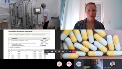 Remote FAT procedures shown in this screen save include a mechanical engineer at MG2 (upper left) operating an MG2 compact machine, Quality Engineer Sarah Jacobs of Dr. Gustav Klein (upper right), and two MG2 experts shown near the bottom of the screen.