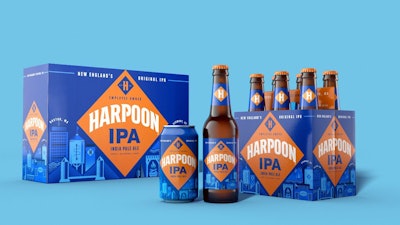 The distinctive Harpoon diamond takes the central location on pack, dynamically framing the brewery illustrations and also serving as a robust wayfinding device at shelf.