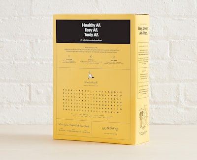 Word games on the back of the boxes are references to 20th century kids’ cereals.