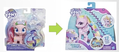 New packaging style removes the need for further elements to hold the toys in place.