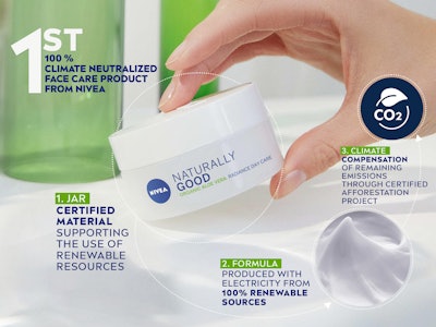 The new packaging for Nivea Naturally Good face care products is based on the principle of mass balancing, in accordance with the International Sustainability & Carbon Certification (ISCC PLUS) scheme.