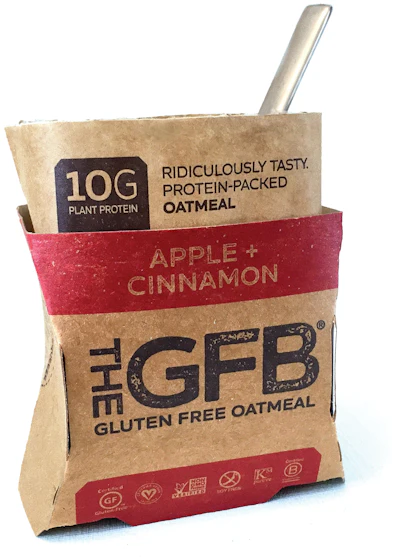 Consumers pop the package open and pour hot water in to prepare the gluten-free oatmeal.
