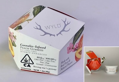 Wyld Cannabis-Infused Gummies feature a clean botanical look with bright inner carton and child-resistant jar.
