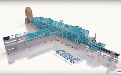Among CMC Machinery's technology is the CMC CartonWrap, an automatic carton packaging system capable of creating dynamic cardboard boxes from a continuous fanfold corrugated.