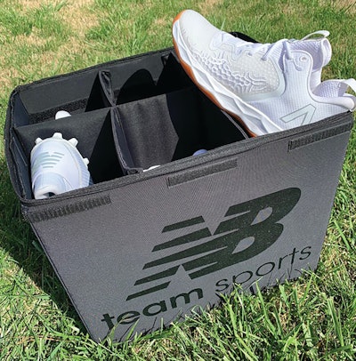 New Balance Team Sports switched to a reusable, returnable pack design to improve branding and reduce waste in a sampling and sizing program that previously shipped product in traditional kraft corrugated.