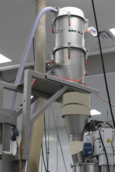 Mobile vacuum conveyors eliminate overhead conveyor installation, can be cleaned at floor level, and allow use in other packaging suites.