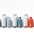 Five unisex products make up the Uni line: (from l. to r.) a shampoo, conditioner, body wash, body serum, and hand wash.