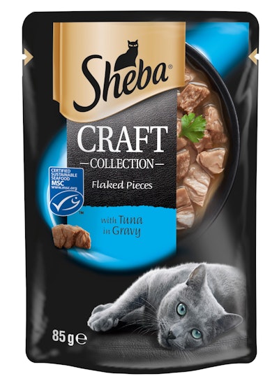 A new retort pouch for Mars Petfoods’ Sheba wet cat food uses food-safe PP made from PCR waste, processed by advanced recycling.