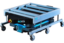 The combination of ROEQ’s TMS-C500 Ext top module and its S-Cart500 Ext cart increases the payload of the MiR250 AMR from 250 to 500 kg.