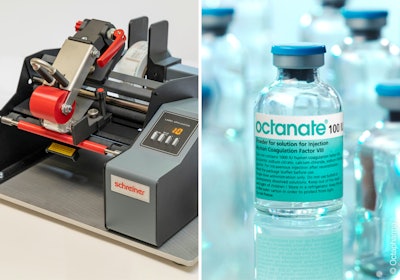 With the semi-automatic dispensing system from Schreiner MediPharm, Octapharma can efficiently mark smallest quantities of containers—from small vials to large infusion bottles.