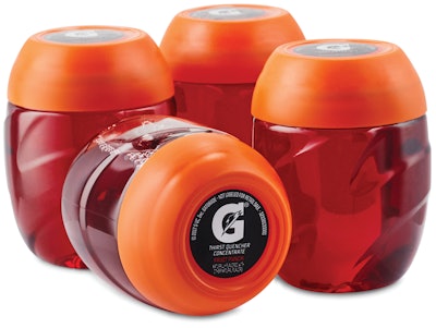 Refillable PET pods filled with concentrated formula are closed with HDPE lidding, then punctured at the point of use in the bottle system to release the concentrated liquid into water filled at home. The pods are recyclable via TerraCycle.