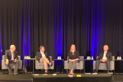 HDA Traceability Seminar dispenser panel (from left): moderator Ronald Bone, HDA Consultant, Ronald N. Bone Consulting LLC; Ian Cannell, Kaiser Permanente; Lisa Schwartz, National Community Pharmacists Association; and Leon Nevers, H-E-B.