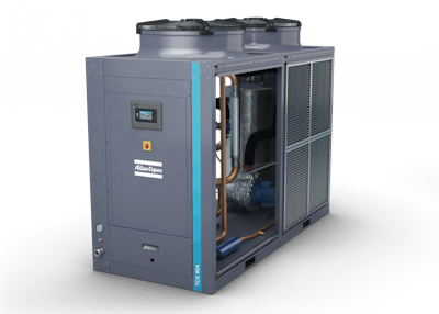 The TCX 4-90A Process Cooling Chiller range features a compact, all-in-one water chiller with an air-cooled condenser and integrated hydro module.