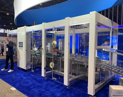 Körber Business Area Pharma’s K.Pak 665 was unveiled at PACK EXPO 2022, shown here with Matt Smith addressing the crowd. The system is designed for speeds up to 12 cases/min.