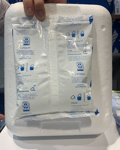 Captured here live on the PACK EXPO floor, the bag has disposal instructions in clear print on the back, using the How2Recycle symbol that consumers are familiar with.