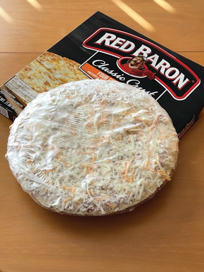 Schwan’s brand Red Baron uses PE film to shrink wrap its frozen pizzas. A future state of this product could use food-contact rPE via the MBOLD coalition supply chain.