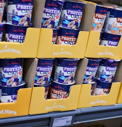 Aldi UK replaces plastic porridge packaging with board.